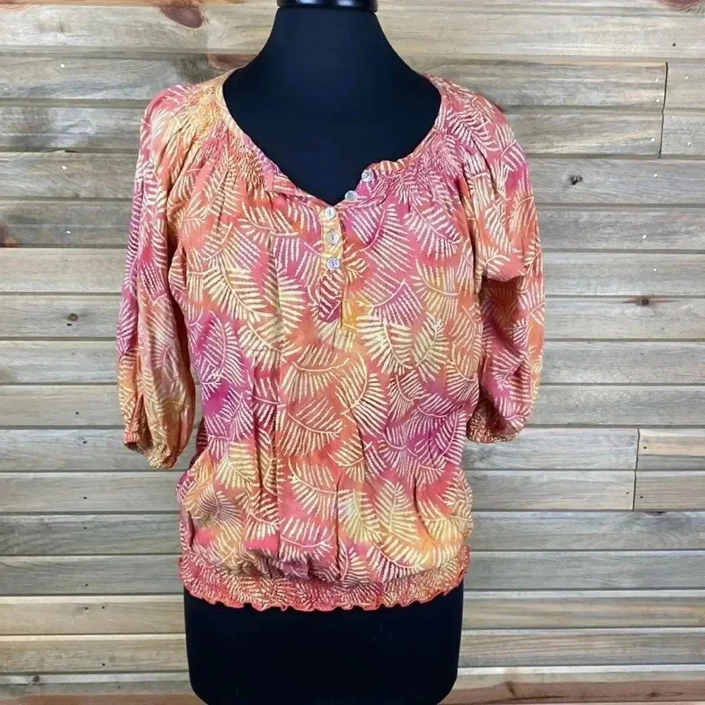 Ojai Orange & Pink Floral Blouse Size M 1314
